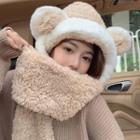 Ear Accent Fleece Hat With Scarf (various Designs)
