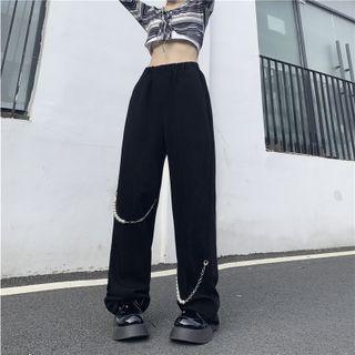 Faux Pearl Chain Wide Leg Pants