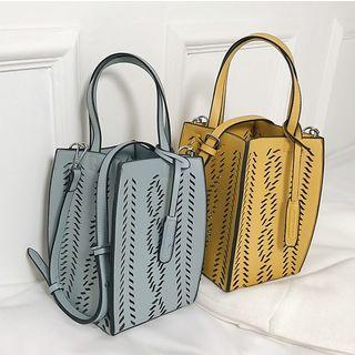 Set: Laser Cut Faux Leather Bucket Bag + Drawstring Pouch