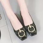Round Buckle Square Toe Pumps