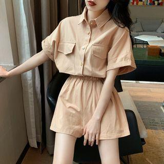 Set: Short-sleeve Shirt + High-waist Shorts