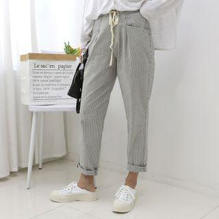 Drawstring-waist Striped / Checked Tapered Pants
