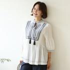 Tassel-detail Embroidered Blouse Ivory - One Size