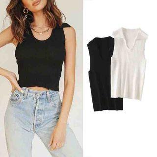 Polo-neck Knit Tank Top