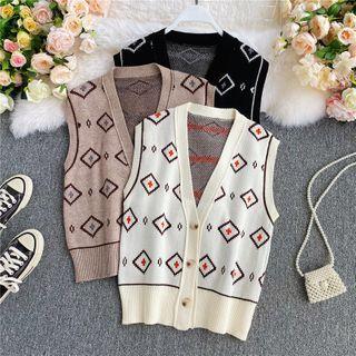 V-neck Printed Knitted Vest