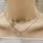 Faux Gemstone Pendant Layered Necklace Silver - One Size