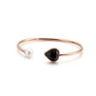 Simple Fashion Plated Rose Gold Deep Purple Heart-shaped Cubic Zirconia Imitation Pearl 316l Stainless Steel Bangle Rose Gold - One Size