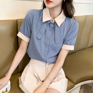Short-sleeve Two Tone Chiffon Blouse