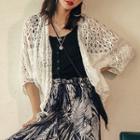 3/4-sleeve Crochet Lace Open Front Jacket White - One Size