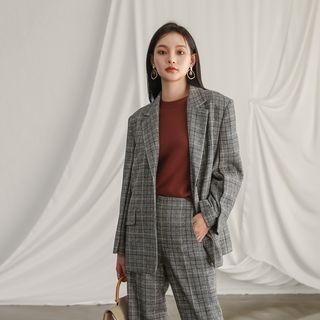 Single-breasted Glen-plaid Jacket Black - One Size