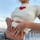 Short-sleeve Heart Knit Top White - One Size