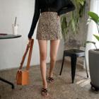 Slit-hem Leopard Miniskirt