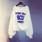 Twisted Front Lettering Round Neck Pullover