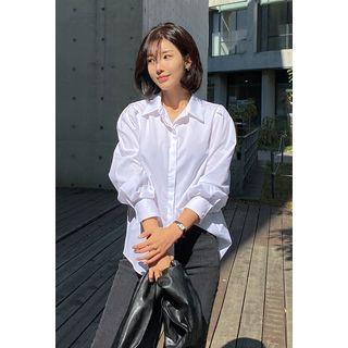 Puff-sleeve Hidden-button Shirt