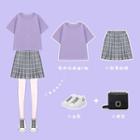 Short-sleeve Plain T-shirt / Pleated A-line Mini Skirt