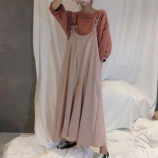 Plain Elbow-sleeve T-shirt / Wide Leg Jumper Pants