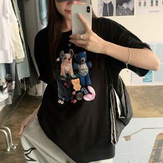 Print Cutout T-shirt Black - One Size
