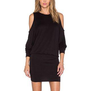 Cutout Shoulder Plain Dress