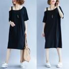 Elbow-sleeve Cold-shoulder Midi Dress