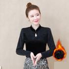 Long-sleeve Stand-collar Velvet Blouse