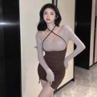Set: Long-sleeve T-shirt + Halter-neck Overall Dress