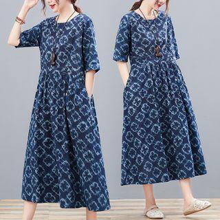 Print Semi-sleeve Round Neck Dress