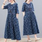 Print Semi-sleeve Round Neck Dress