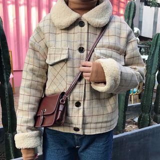 Faux Shearling Lined Plaid Buttoned Jacket