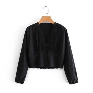 Long-sleeve Lace-up Buttoned Blouse