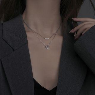 925 Sterling Silver Geometric Pendant Layered Necklace