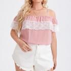 Plus Size Cold-shoulder Lace Panel T-shirt