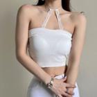 Halter Lace Panel Cropped Camisole Top