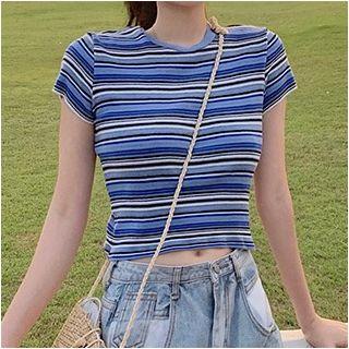 Striped Short-sleeve T-shirt Blue - One Size