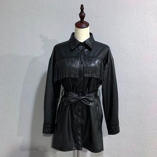 Long-sleeve Fringed Faux Leather Shirt
