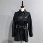 Long-sleeve Fringed Faux Leather Shirt