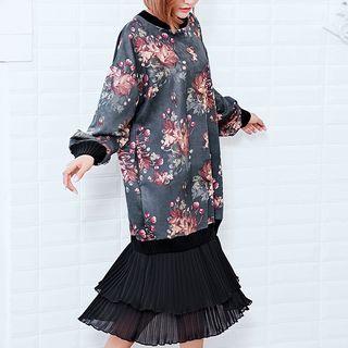 Floral Print Mock Two-piece Pullover Dress