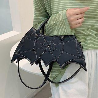 Faux-leather Bat Stitched Satchel Black - One Size