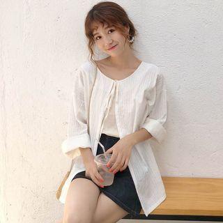 Pinstriped Lace-up Top White - One Size