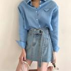 Denim Mini A-line Skirt With Belt