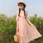 Off-shoulder A-line Midi Lace Dress