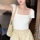 Square-neck Plain T-shirt As Figure - One Size