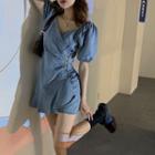 Ruffle Hem Short-sleeve Denim Mini A-line Dress As Shown In Figure - One Size