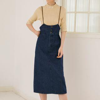 Spaghetti Strap Denim Midi Skirt