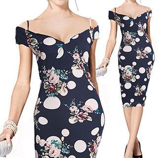 Floral Print Off-shoulder Stripe Dress