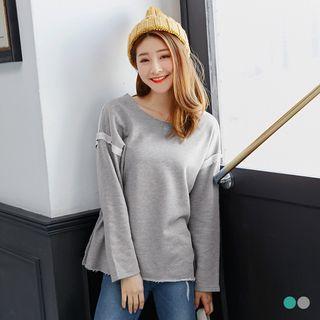 Frayed Trim Boxy Pullover