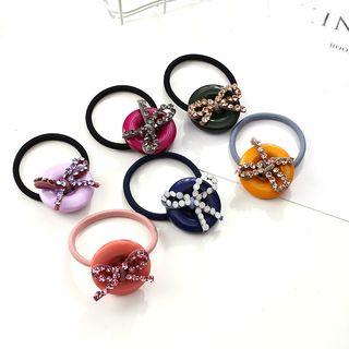 Embellished Bow & Button Hair Tie