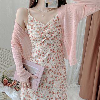 Spaghetti Strap Floral Midi Dress / Ruffle Light Jacket