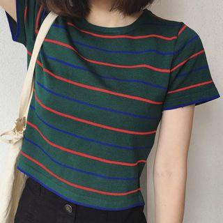 Striped Cropped Crew-neck T-shirt