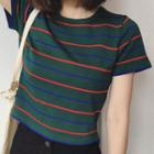 Striped Cropped Crew-neck T-shirt