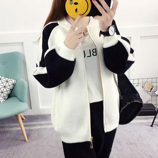Color Block Knit Baseball Jacket